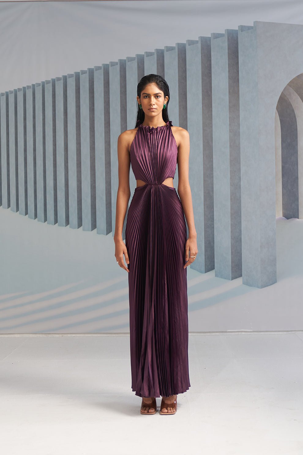 Pleated Halter Gown