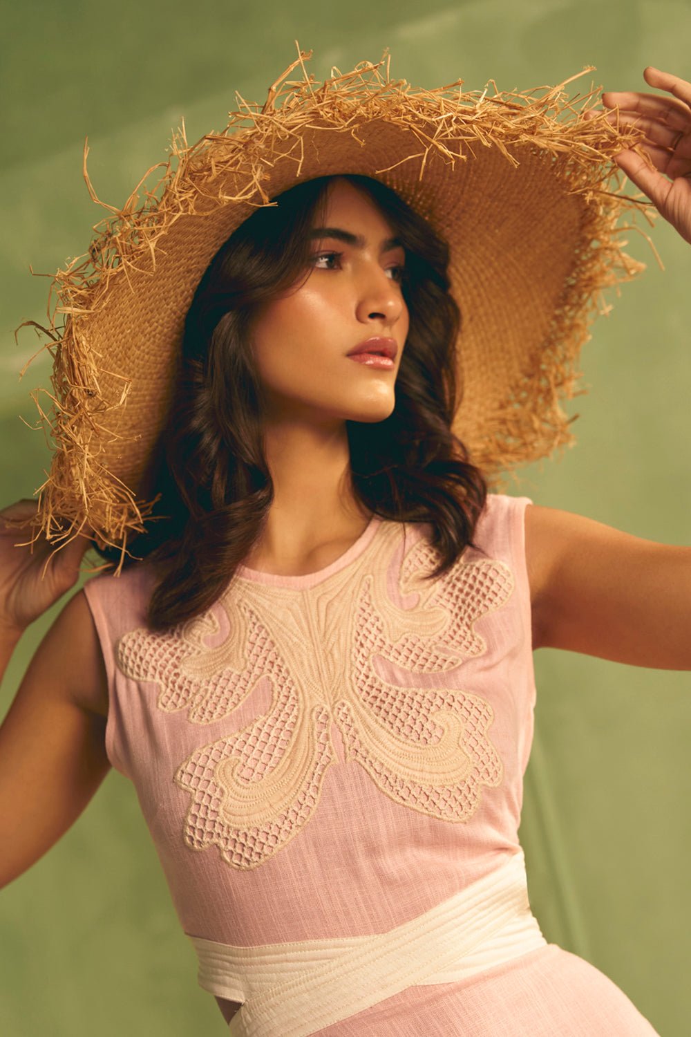 Caprese Cutwork Embroidered Pastel Midi Dress
