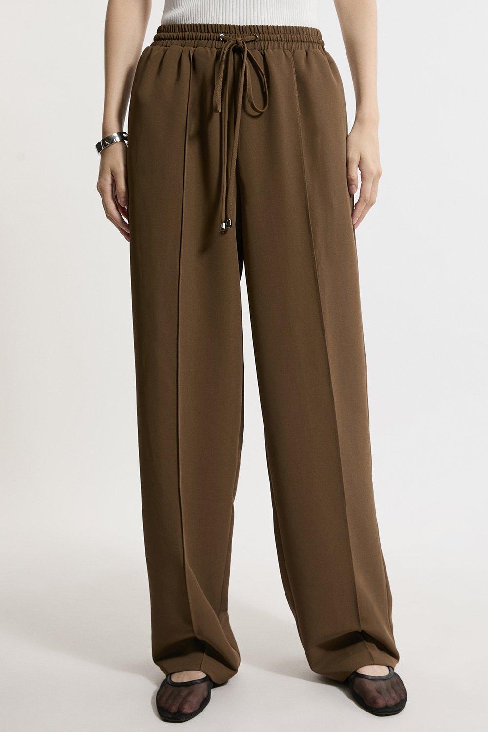 Twill Tie Waist Woven Straight Leg Trouser