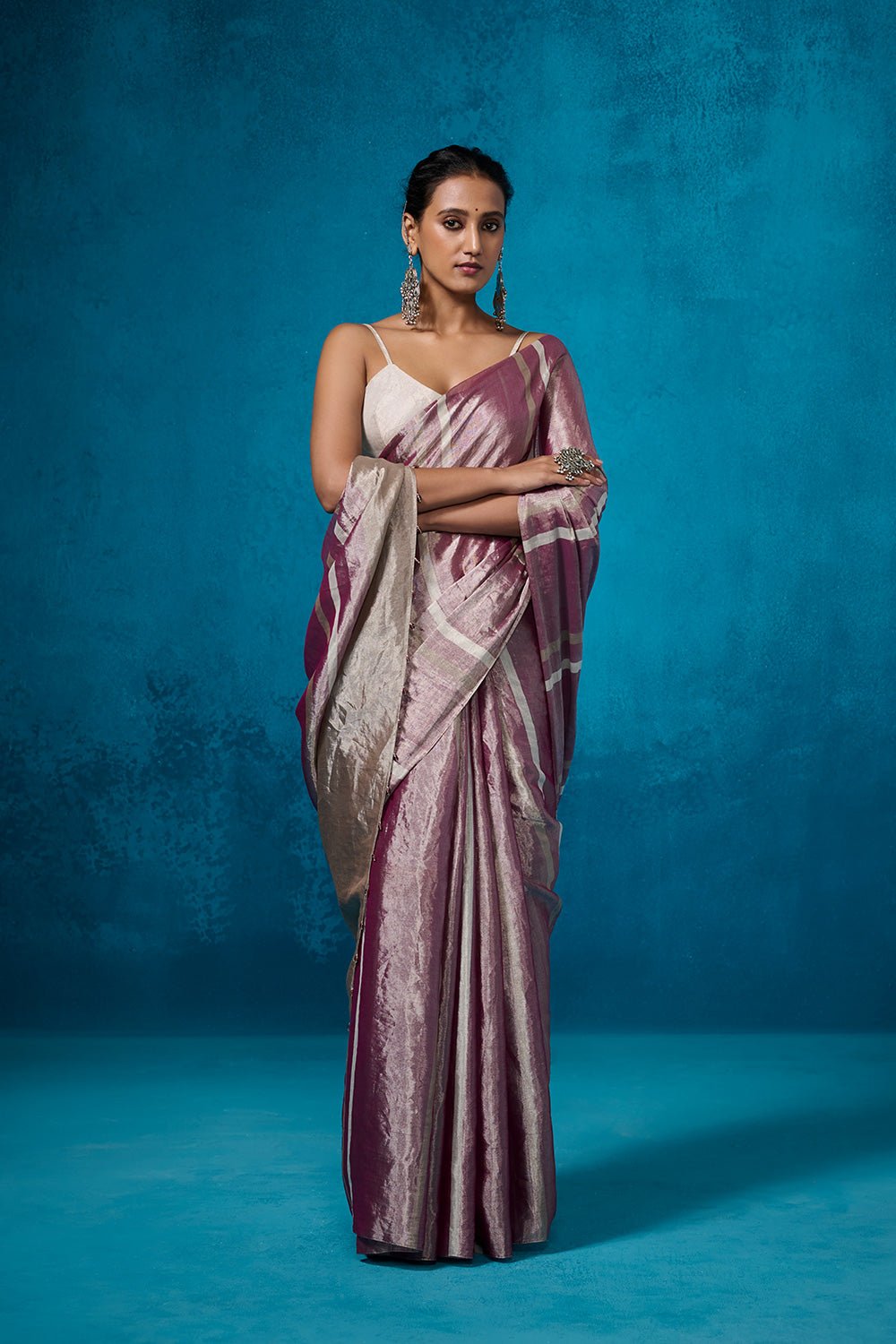 Gauhar Tissue Fabric Purple & Silver Sarees