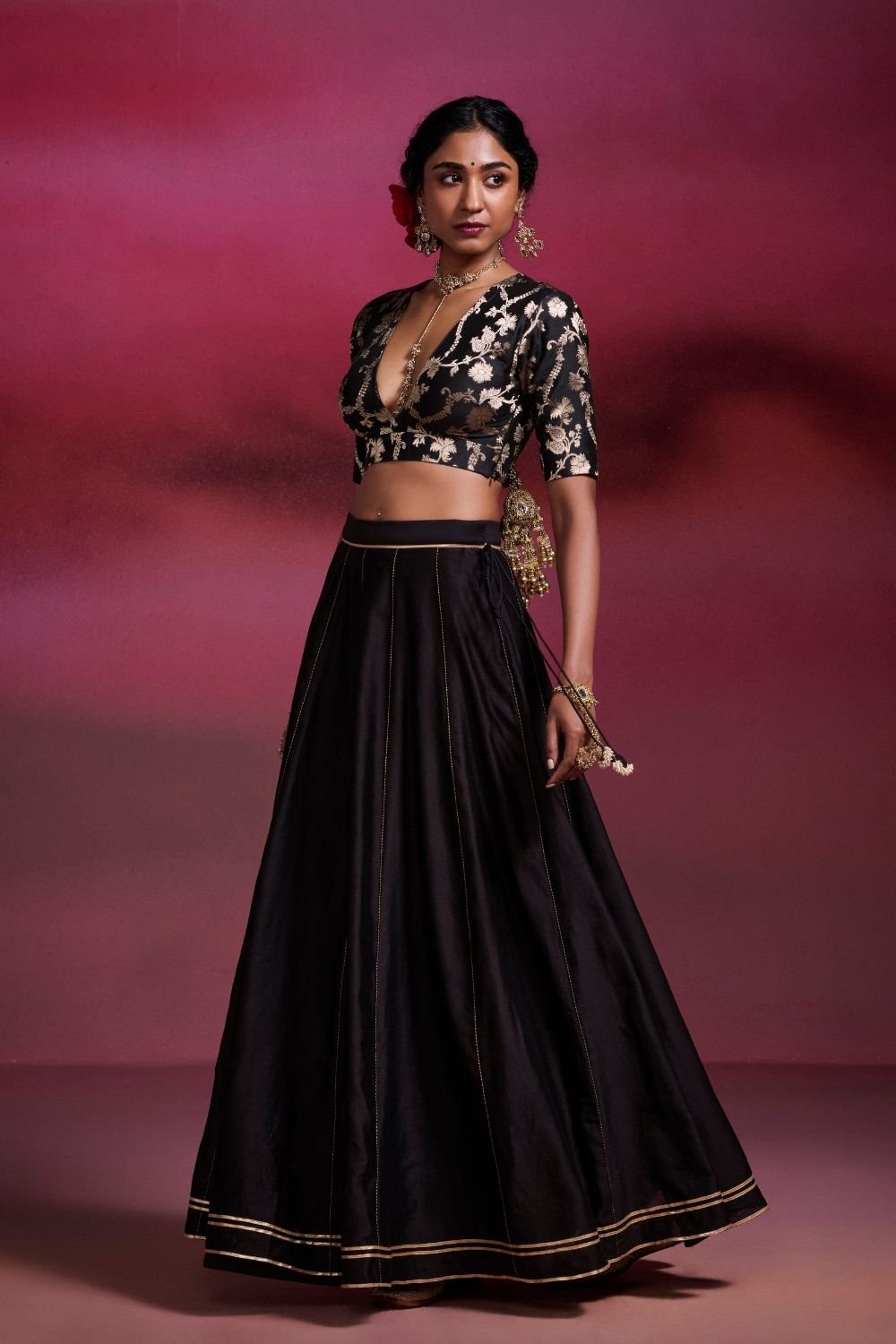 Zaara Black Three-Piece Lehenga Set with Dupatta