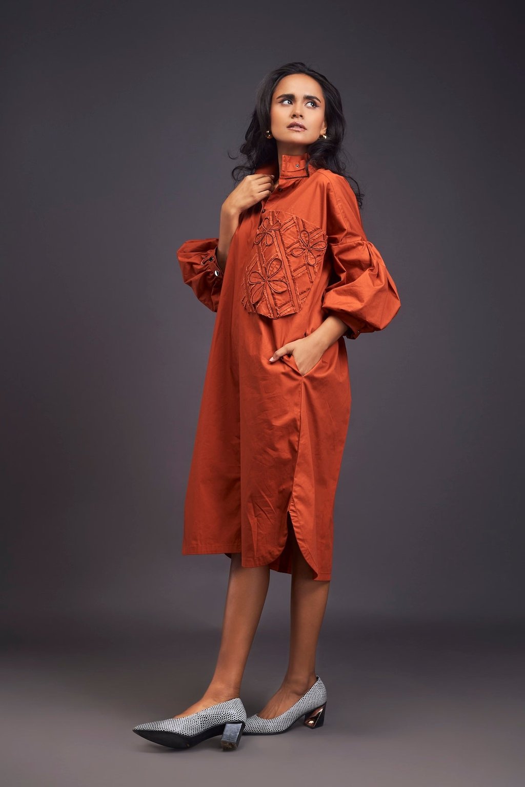 Oversized Shirt Dress with Embroidered Pocket