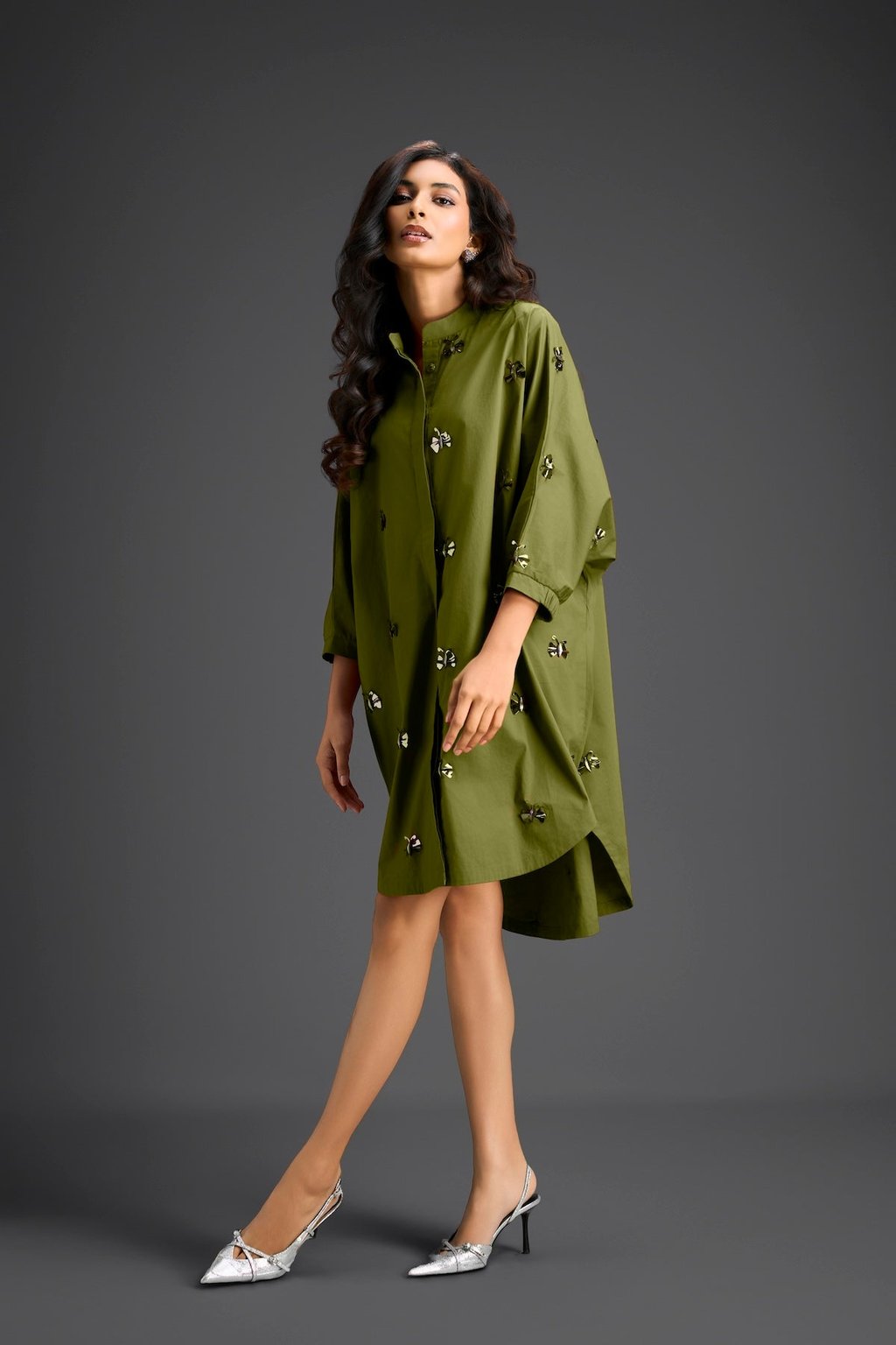 Oversized Shirt Dress with Butterfly Motifs