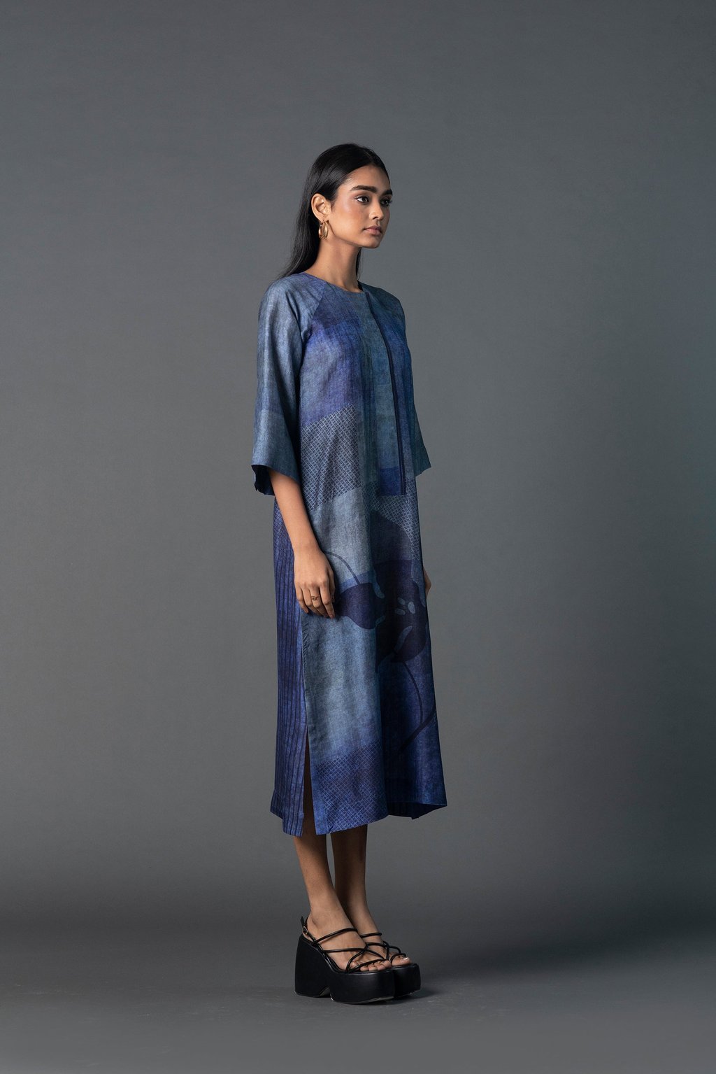 Array Bandhani Indigo Round Neck Dress