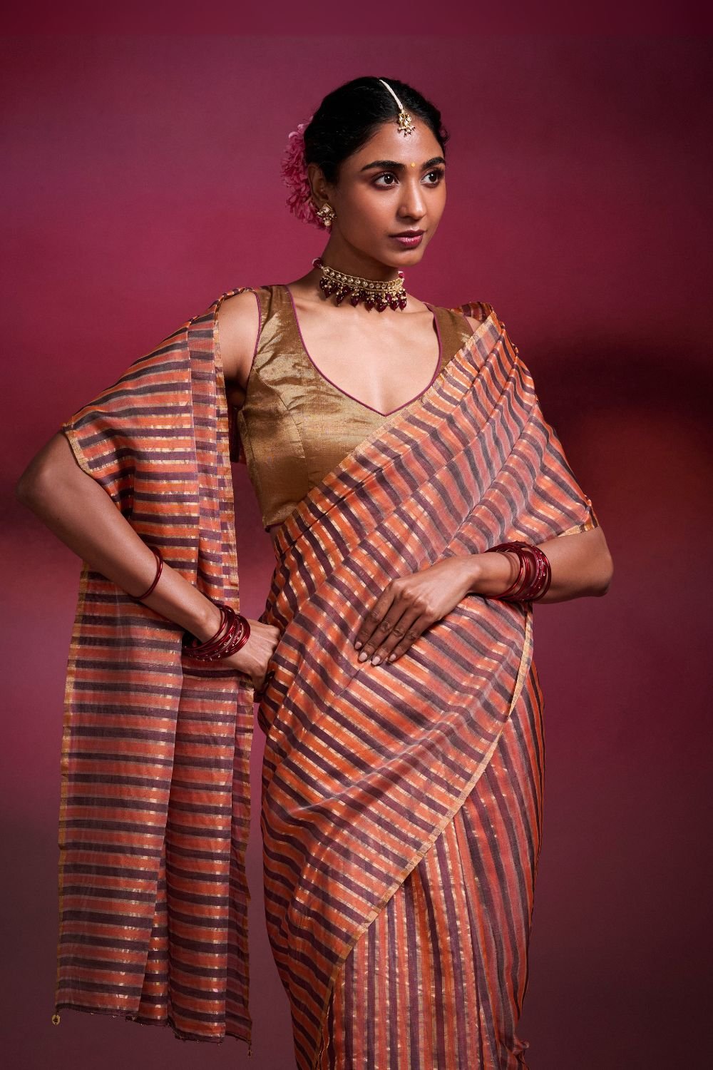 Chanderi Handwoven Saree with Embellished Pallu