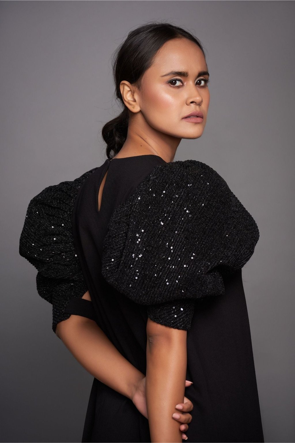 Short Dress with Oversized Sequence Sleeves