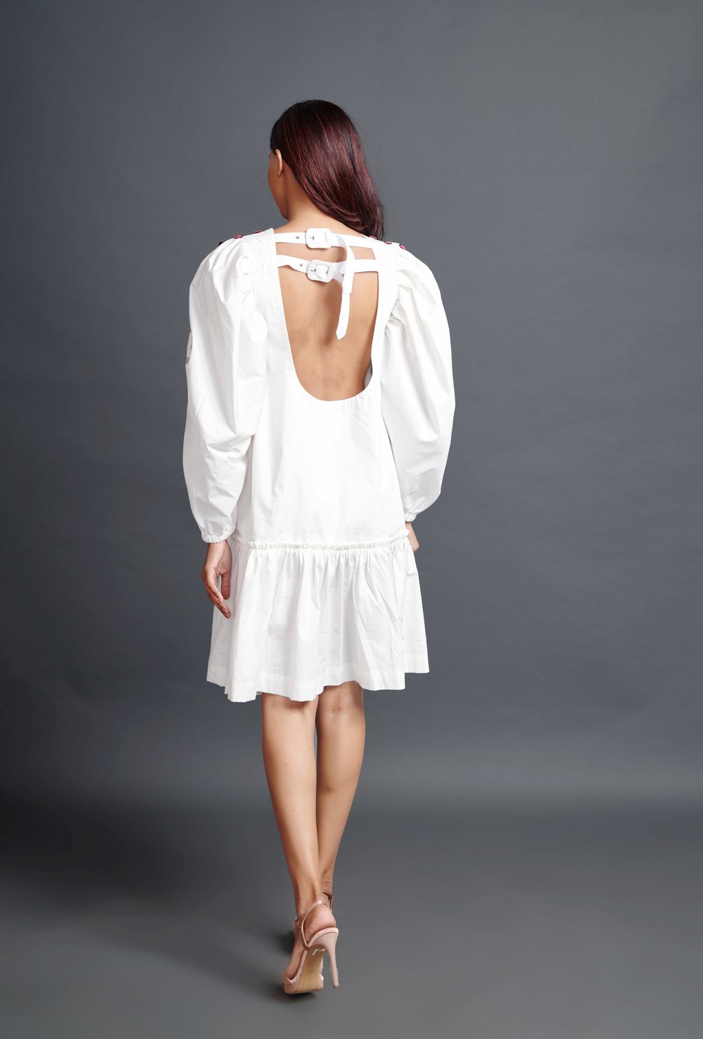 Short Backless Dress with Embroidery