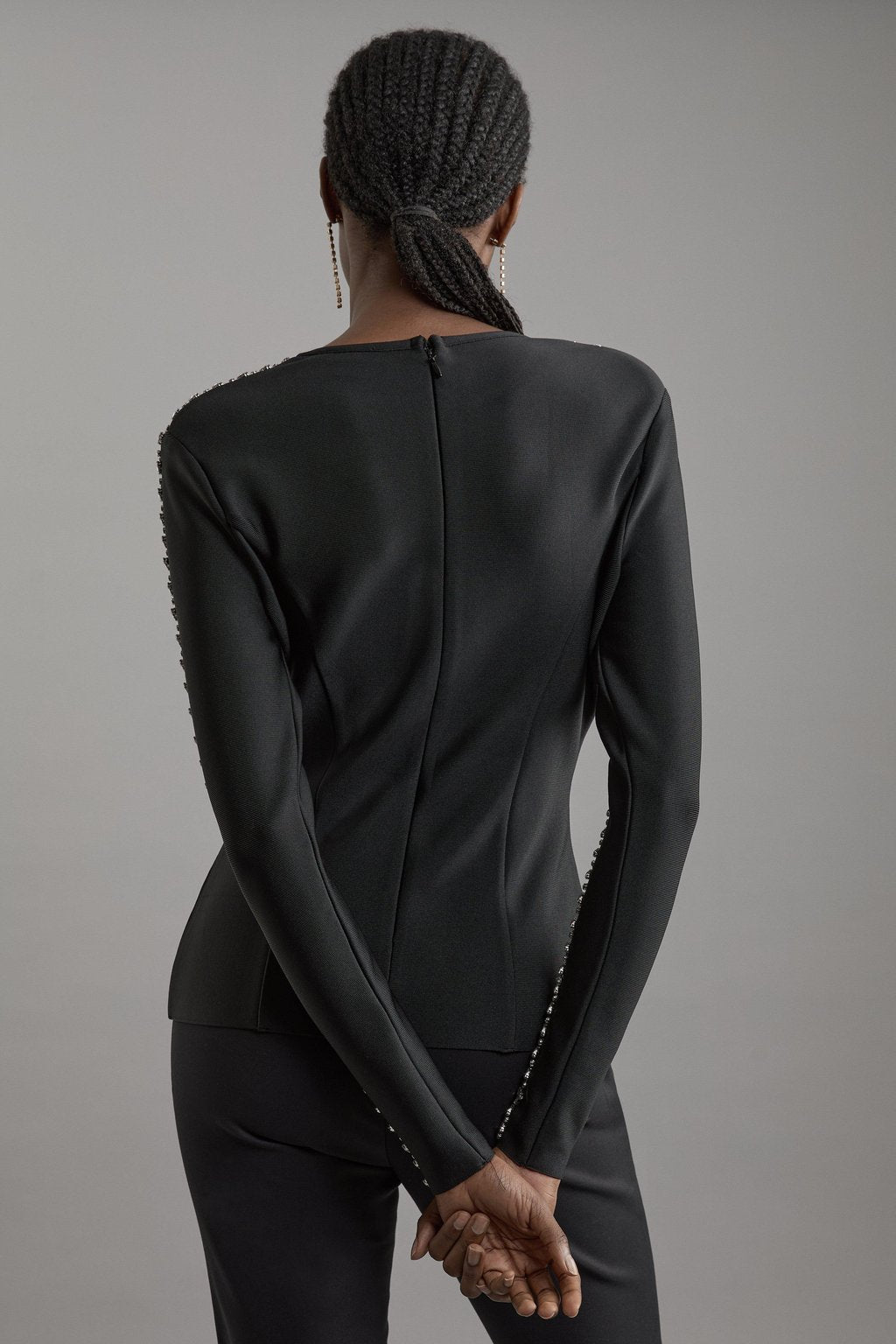 Figure Form Bandage Knit Embellished Top