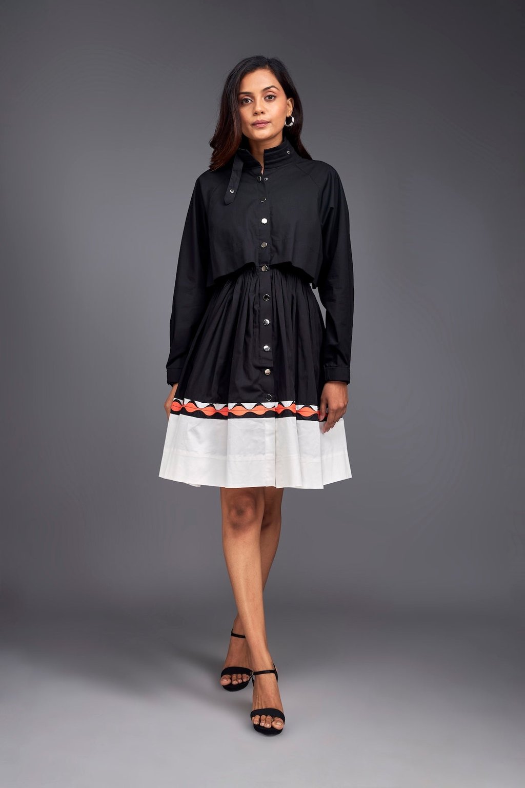 Colour Block Jacket Style Ruffle Dress
