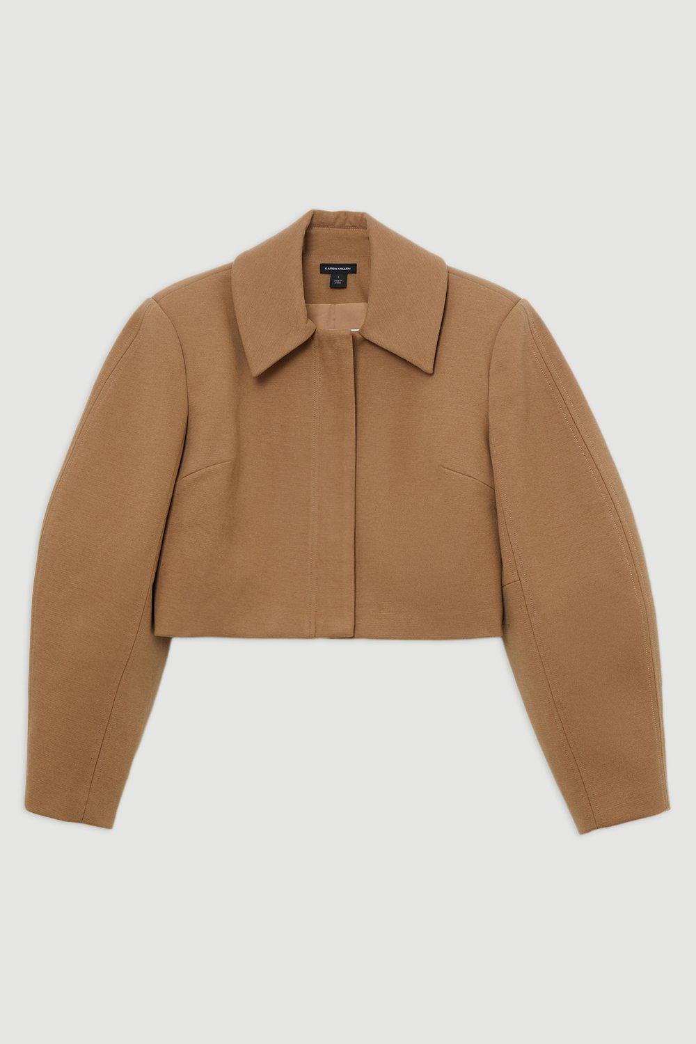 Brushed Cropped Collared Trench Jacket
