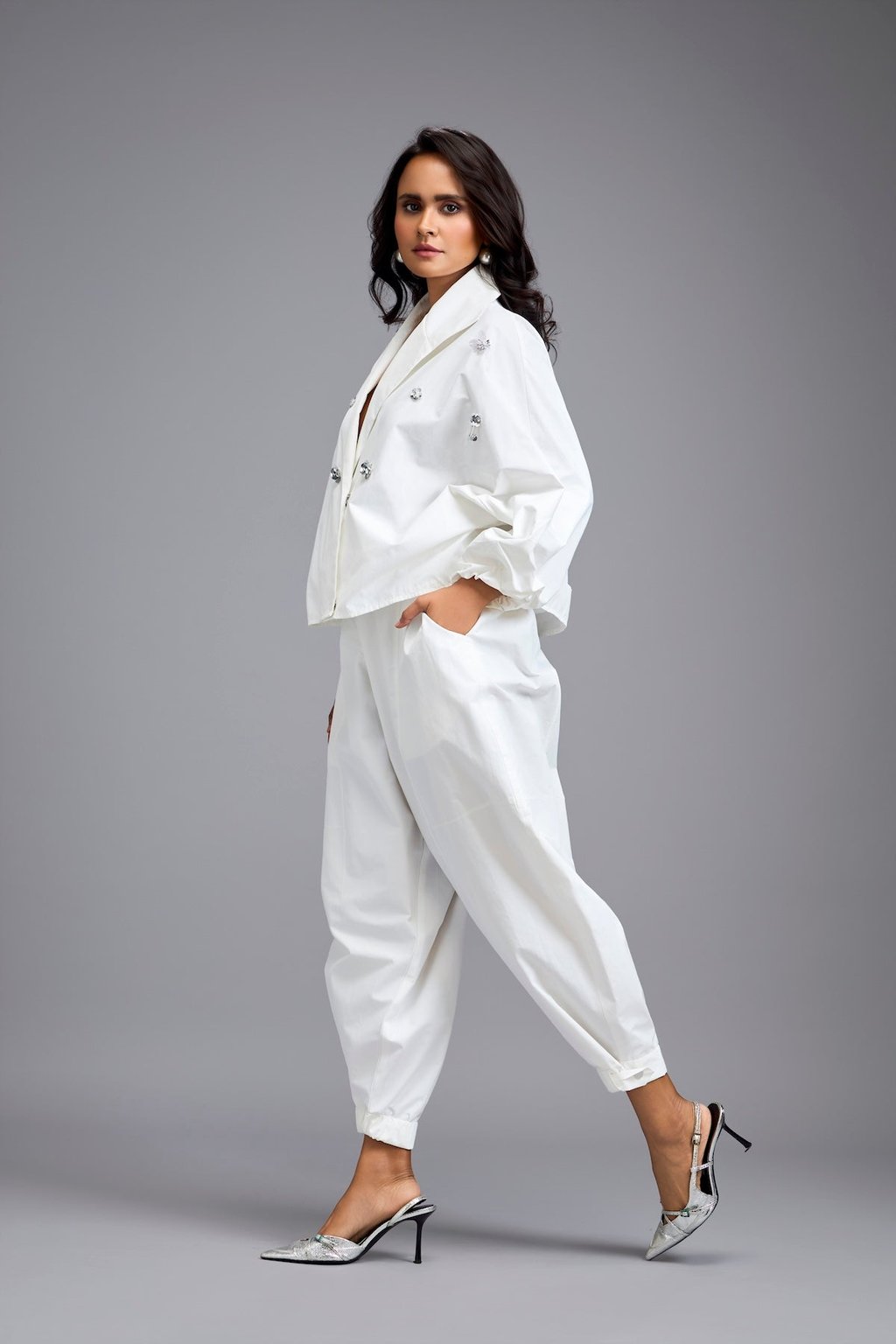 White Tapered Drop-Crotch Pants