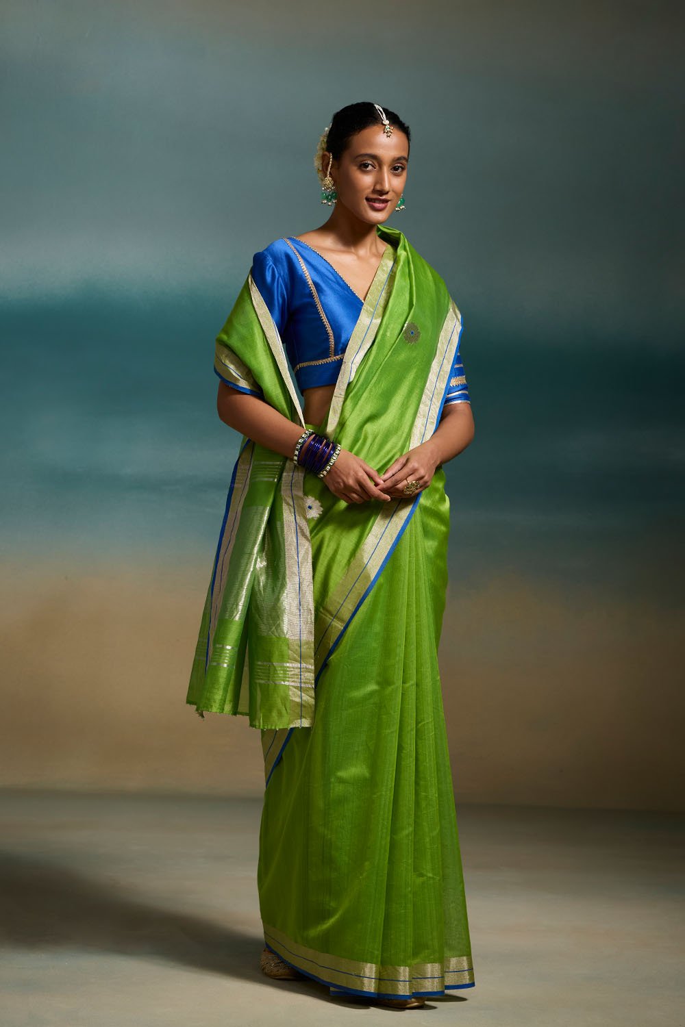 Vanya Handloom Chanderi Parrot Green Sarees