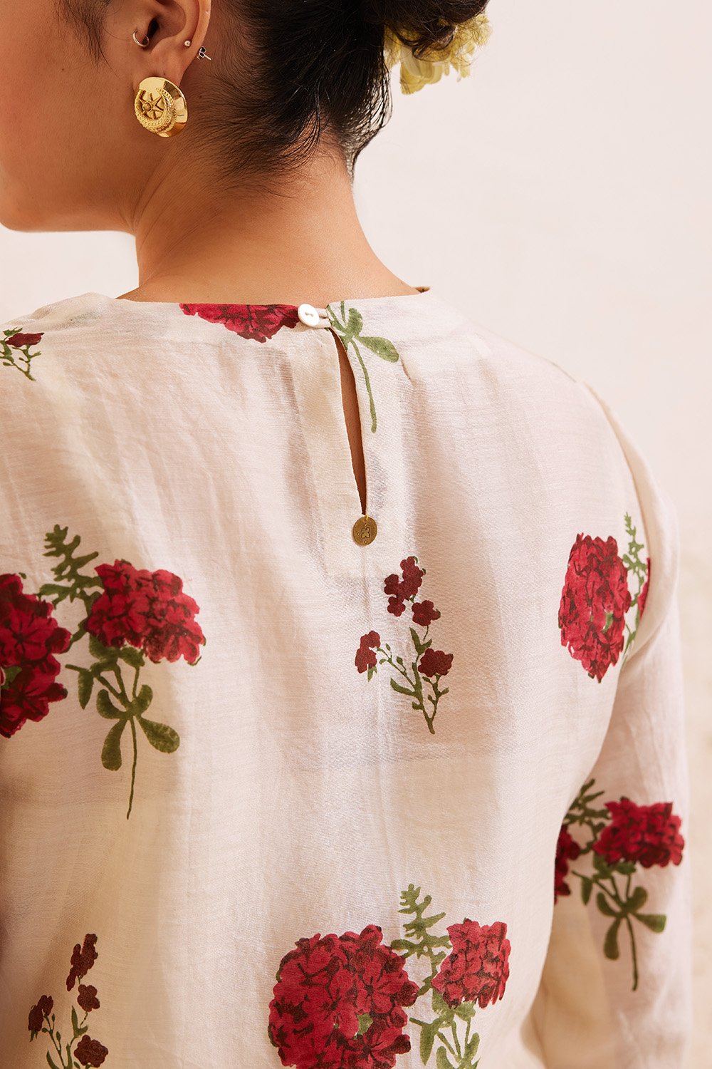 Ivory Chanderi  Hand Block Floral Print Kurta Set