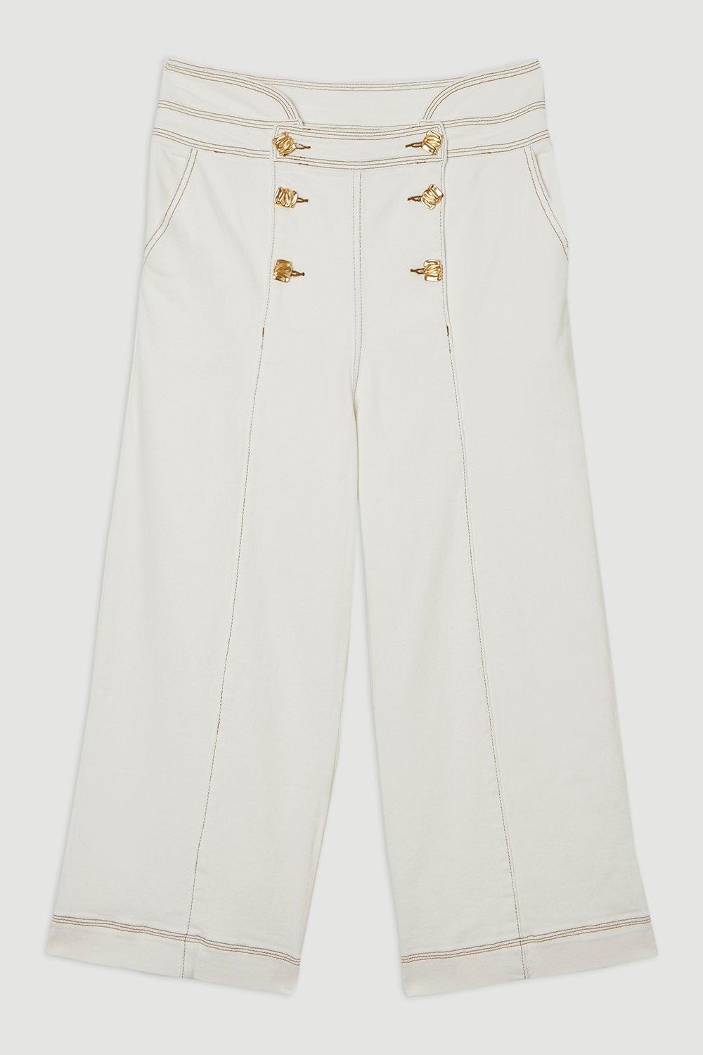 Denim Button Front Culottes Trousers