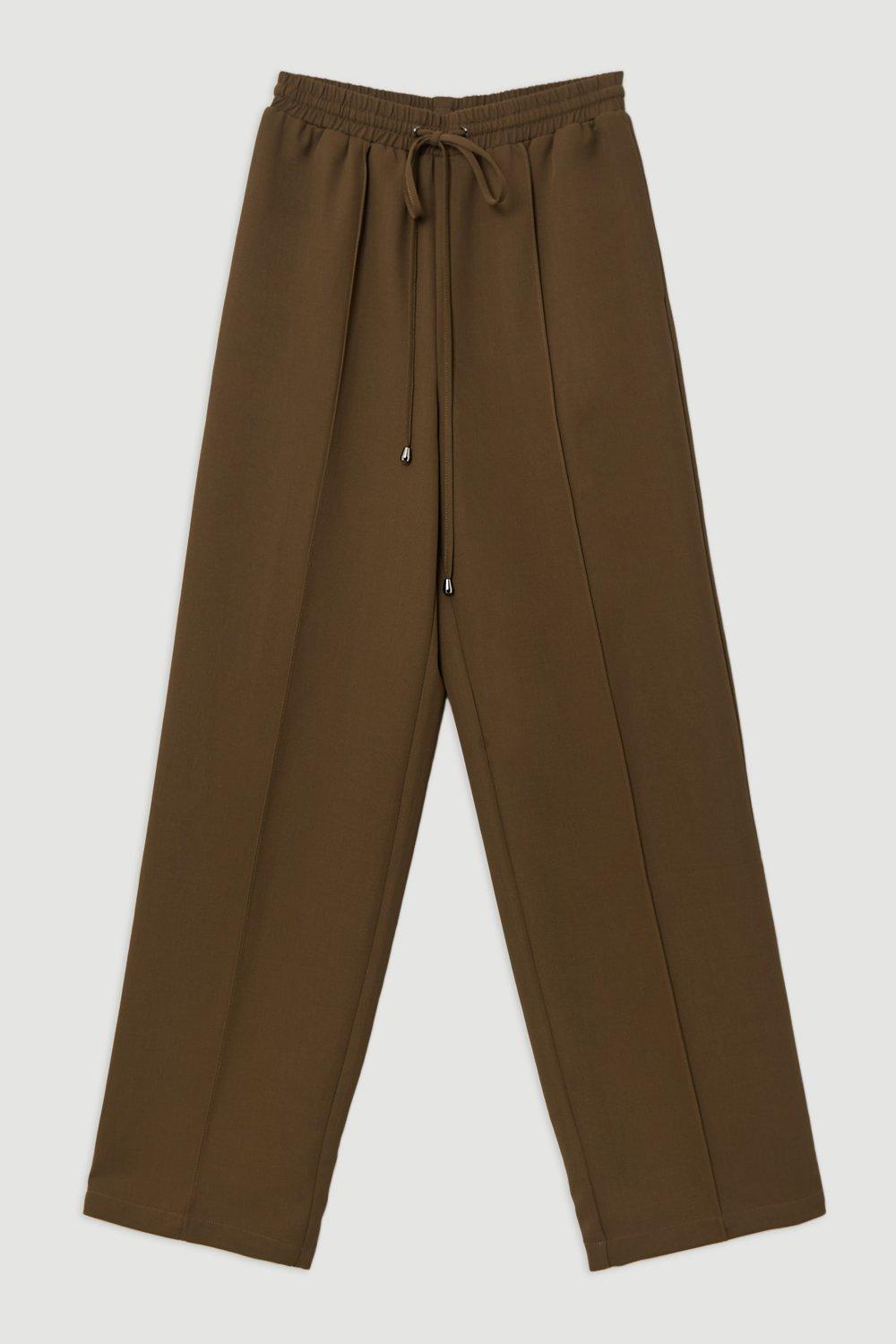 Twill Tie Waist Woven Straight Leg Trouser