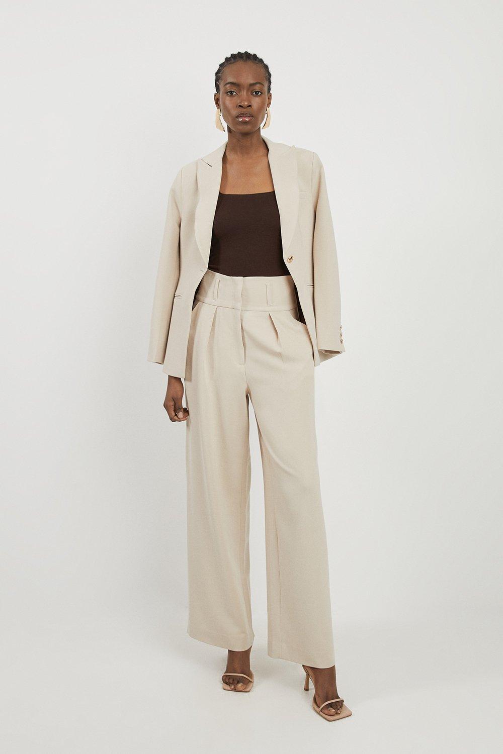 Tailored High Waisted Pleated Wide Leg Trousers