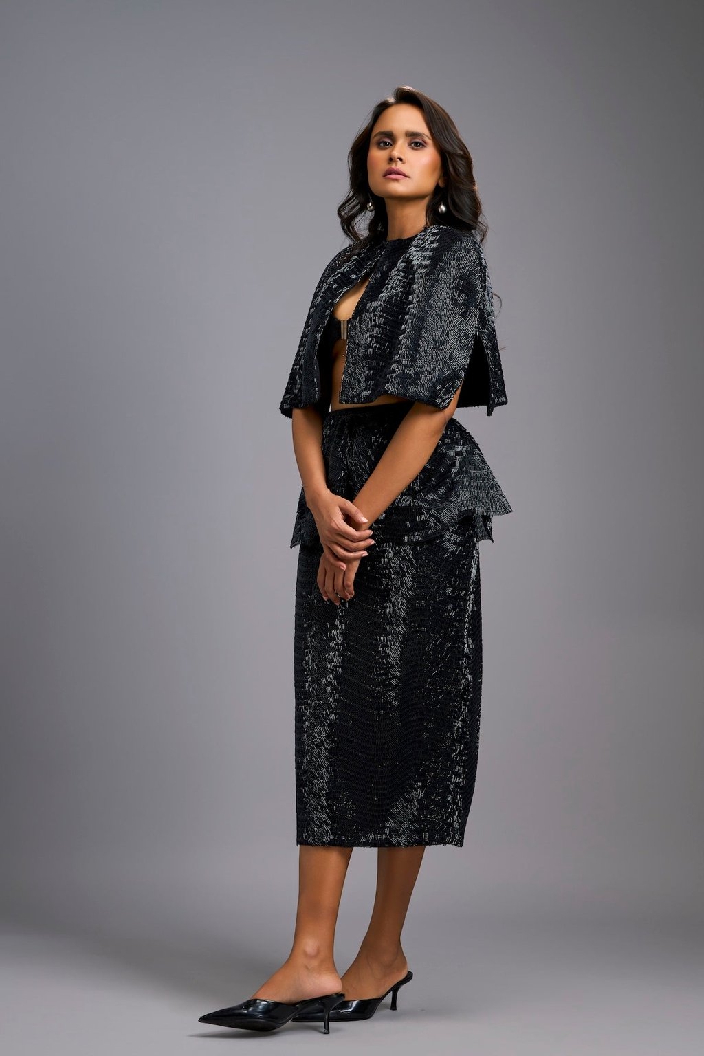 Shimmer Embroidered Midi Skirt