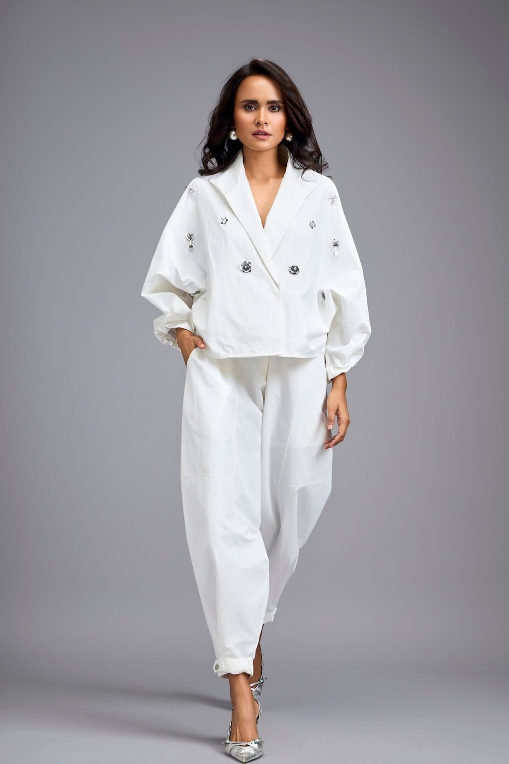 White Tapered Drop-Crotch Pants