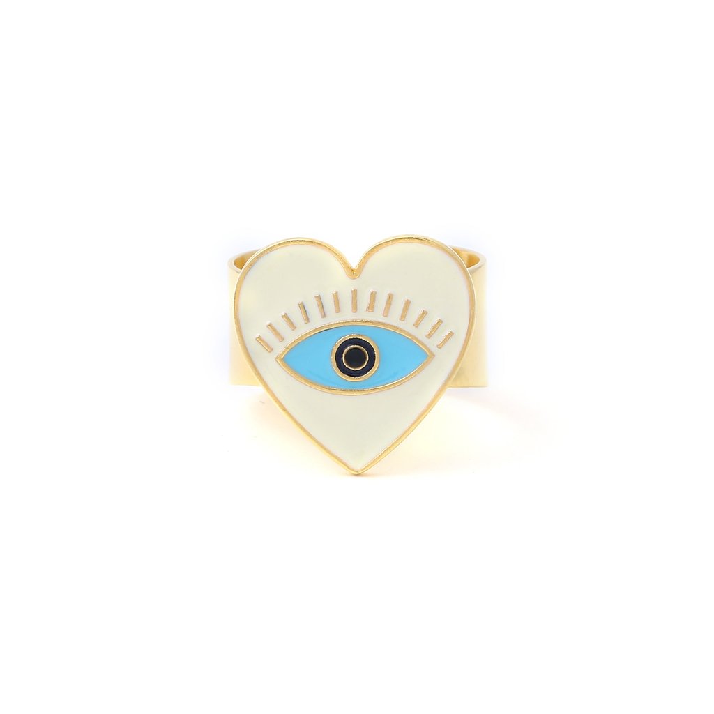 Heart Eye Adjustable Ring - Ivory Gold