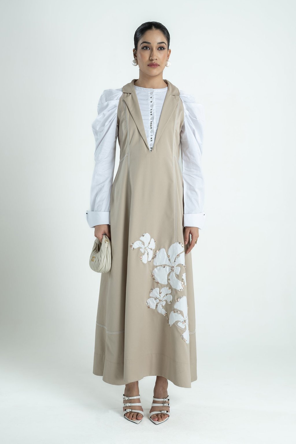 Faye Dress Long Oat and White Gcc