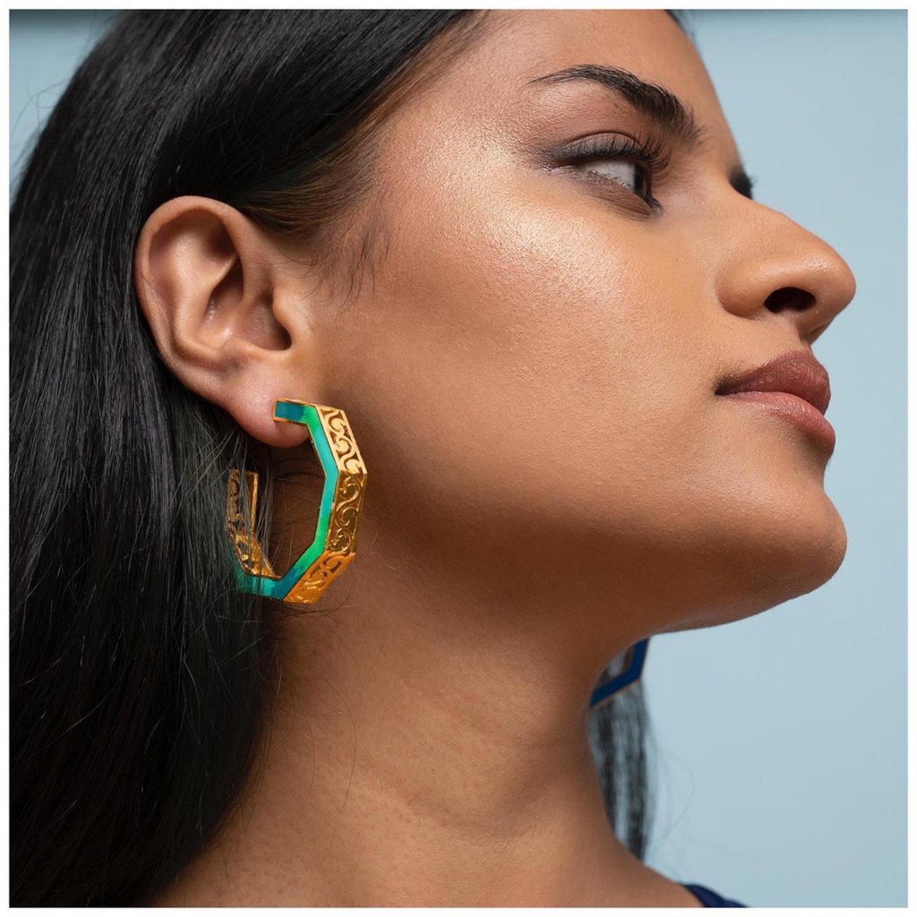 Octave Jali Hoops Medium Turquoise Blue