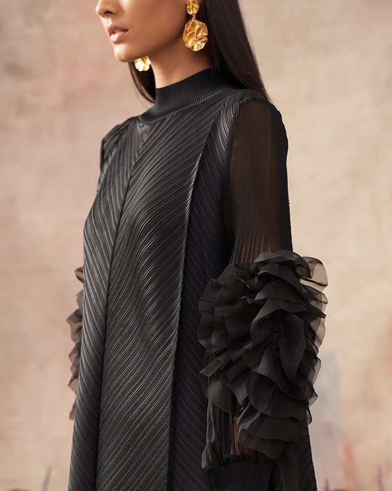 Flower Sleeves Pleat Dress