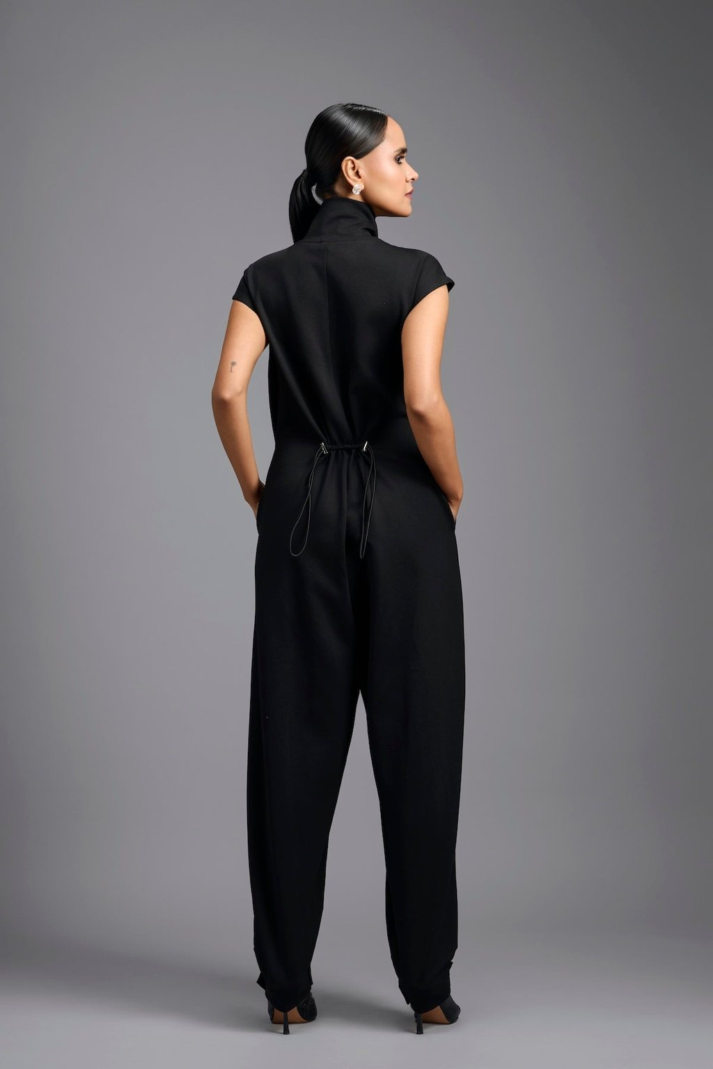Jumpsuit with Woven Leather Panel