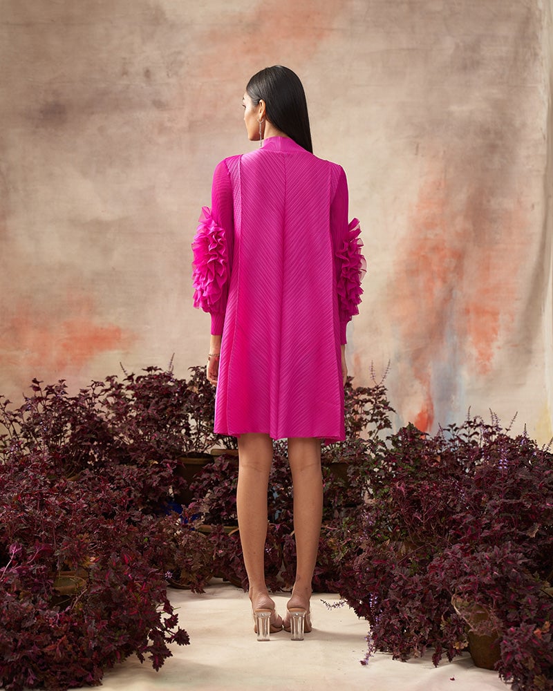 Flower Sleeves Pleat Dress