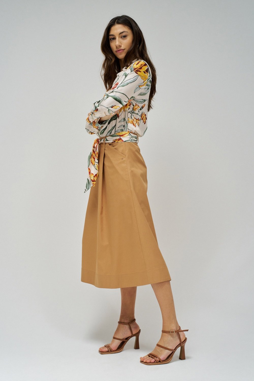 A-Line Solid Skirt with Belt