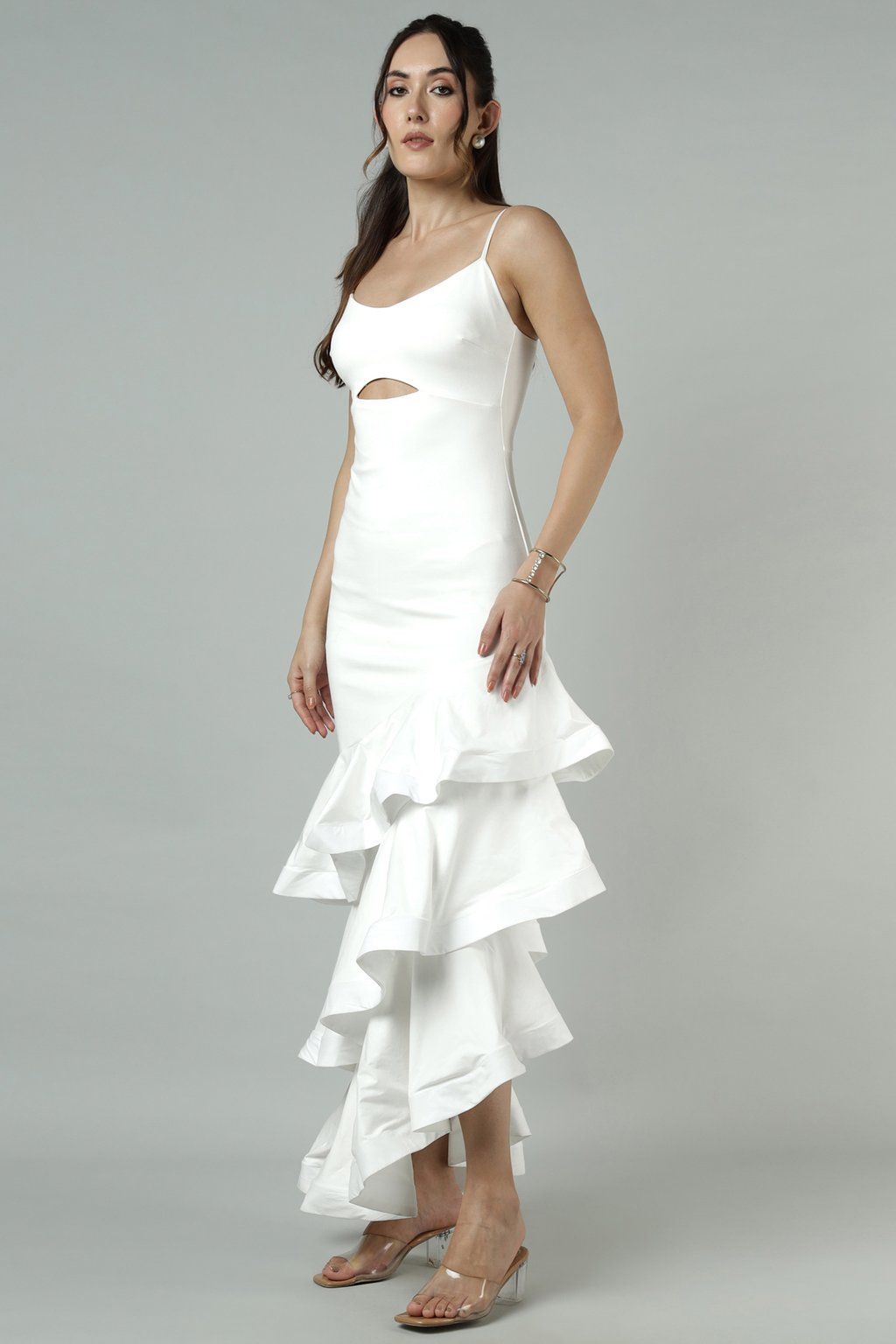 Cotton Ponte Jersey Ruffle Hem Maxi Dress