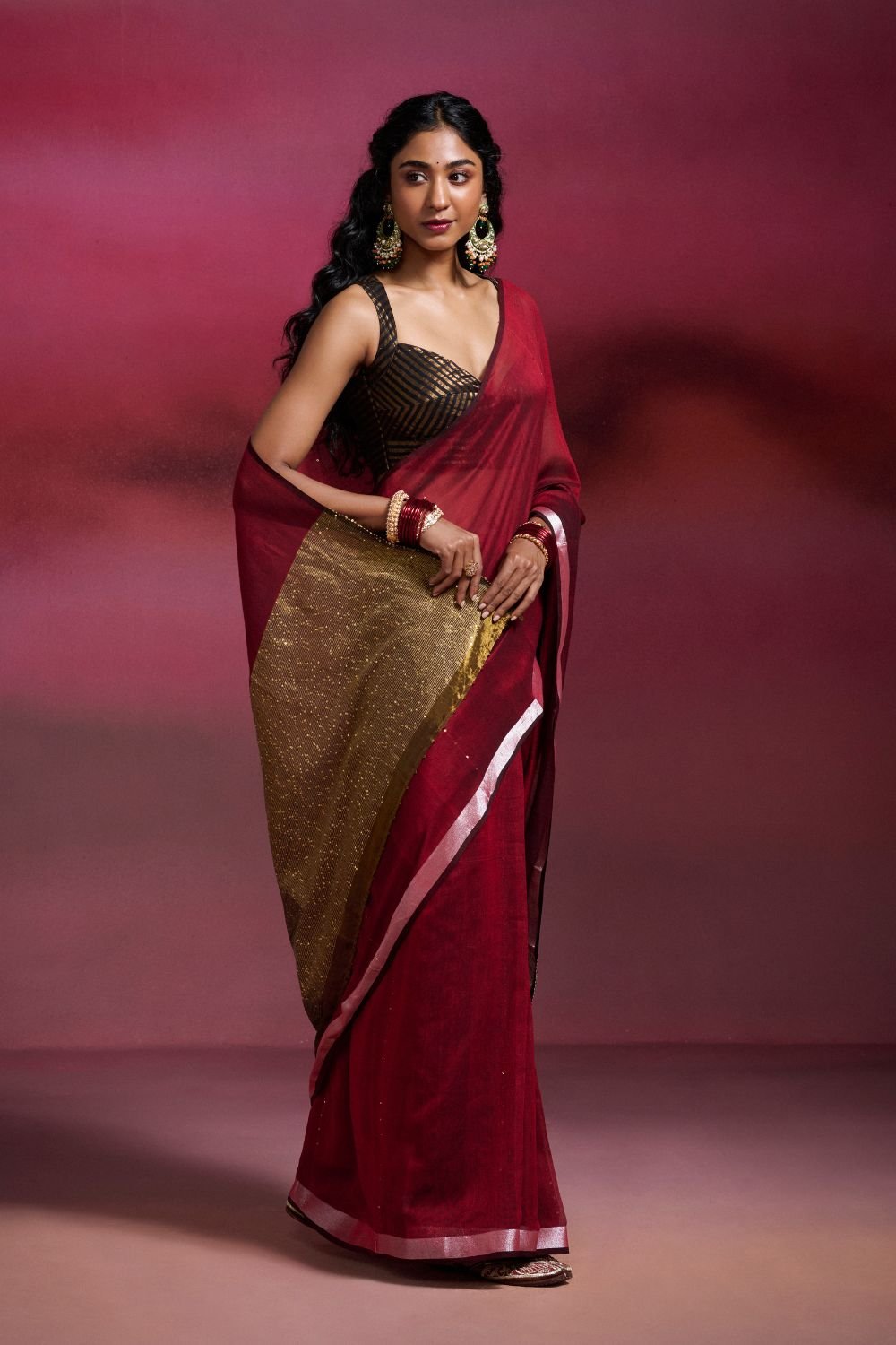 Maroon Handwoven Cotton Saree