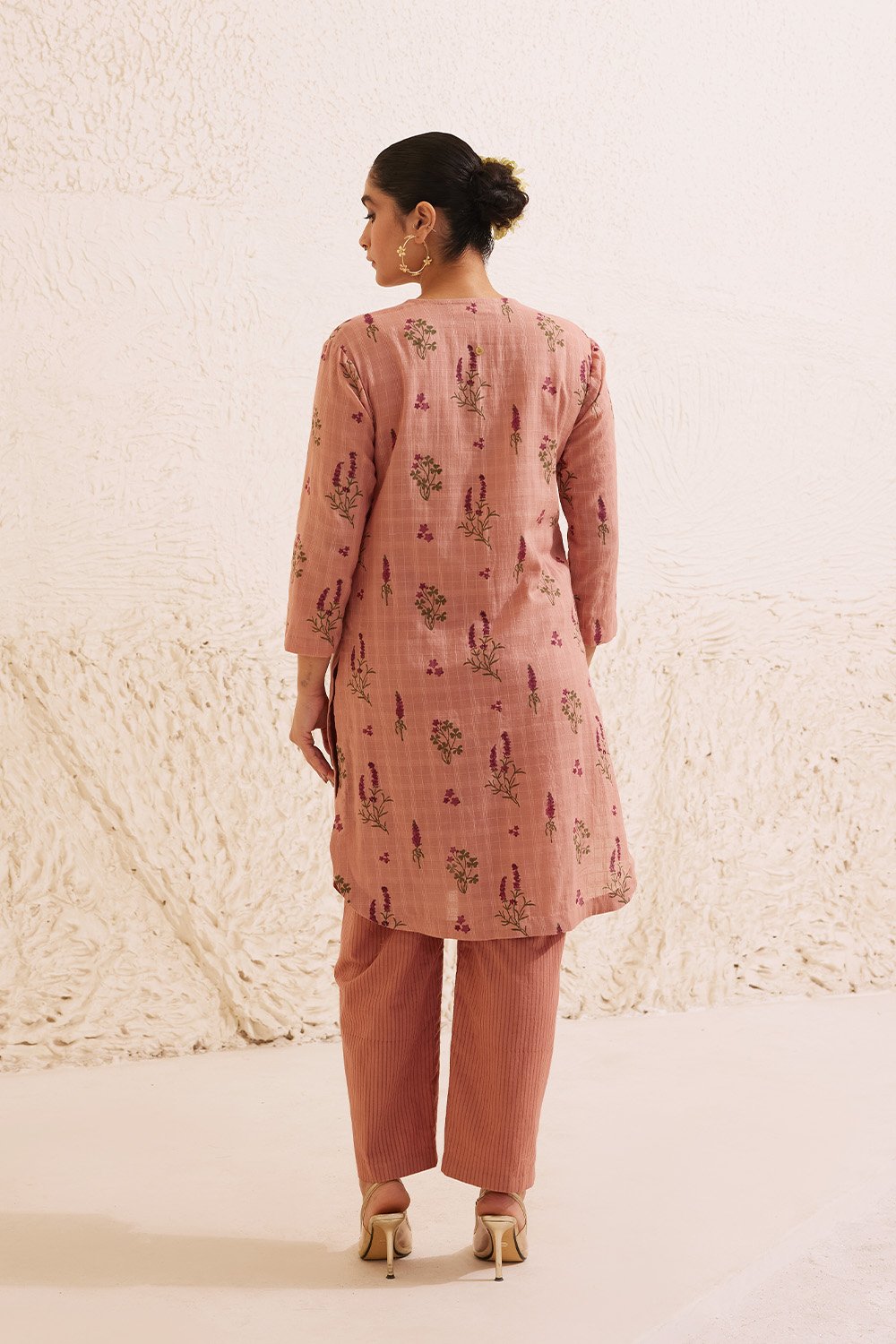 Pink Cotton Hand Block Floral Kurta Set