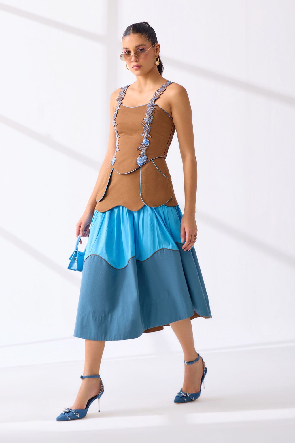 Oasis Corset & Skirt Tan/Sky Blue/Petrol