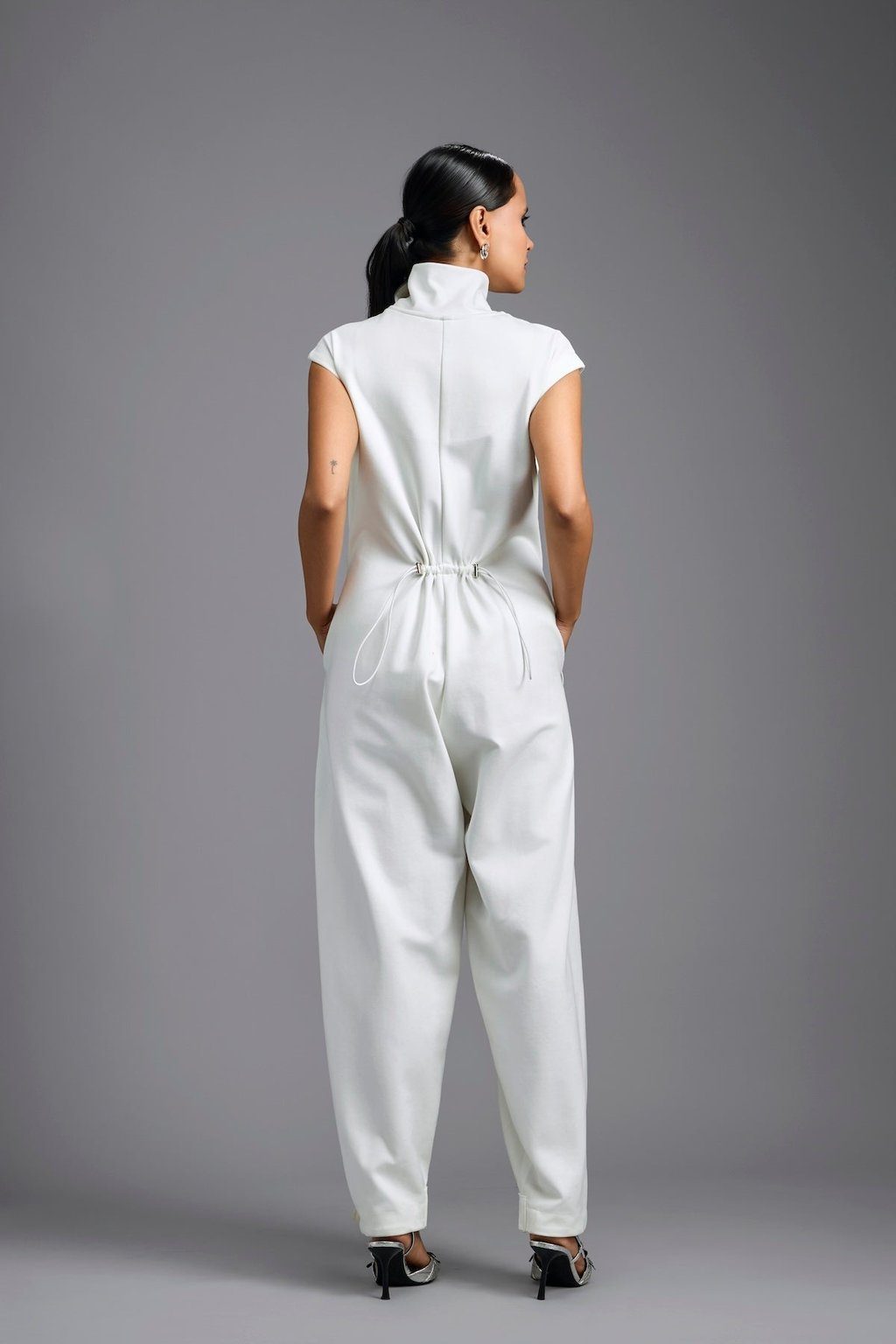 Jumpsuit with Woven Leather Panel