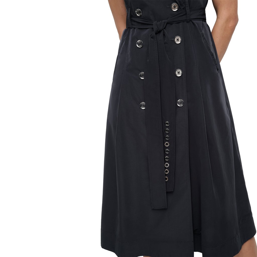 Sleeveless Tech Cotton Belted Midi Dress