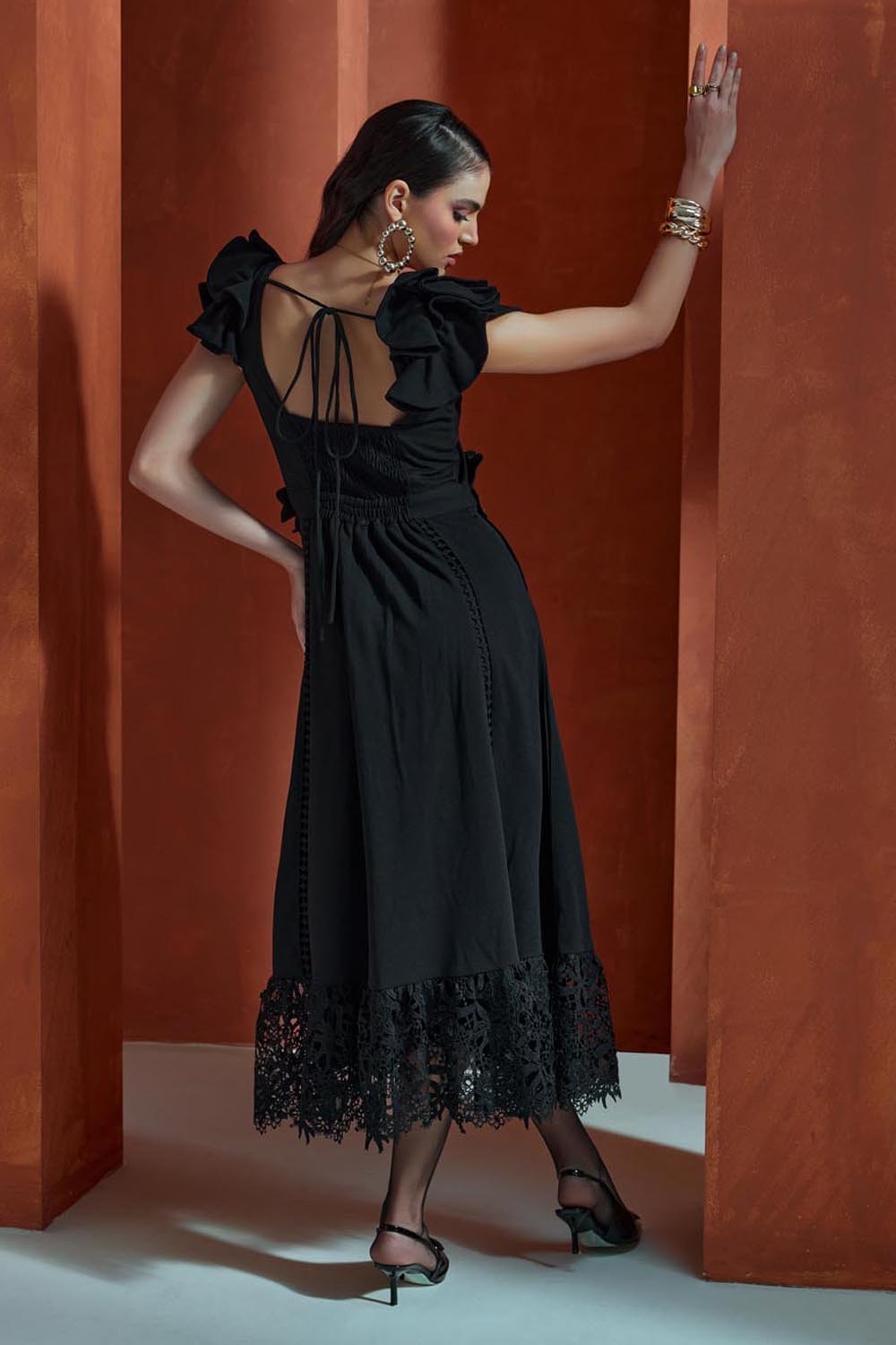 Flutter Sleeved Midi Dress