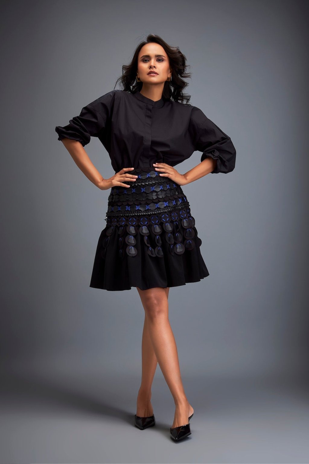Structured Skirt with Layered Circular Appliqu�