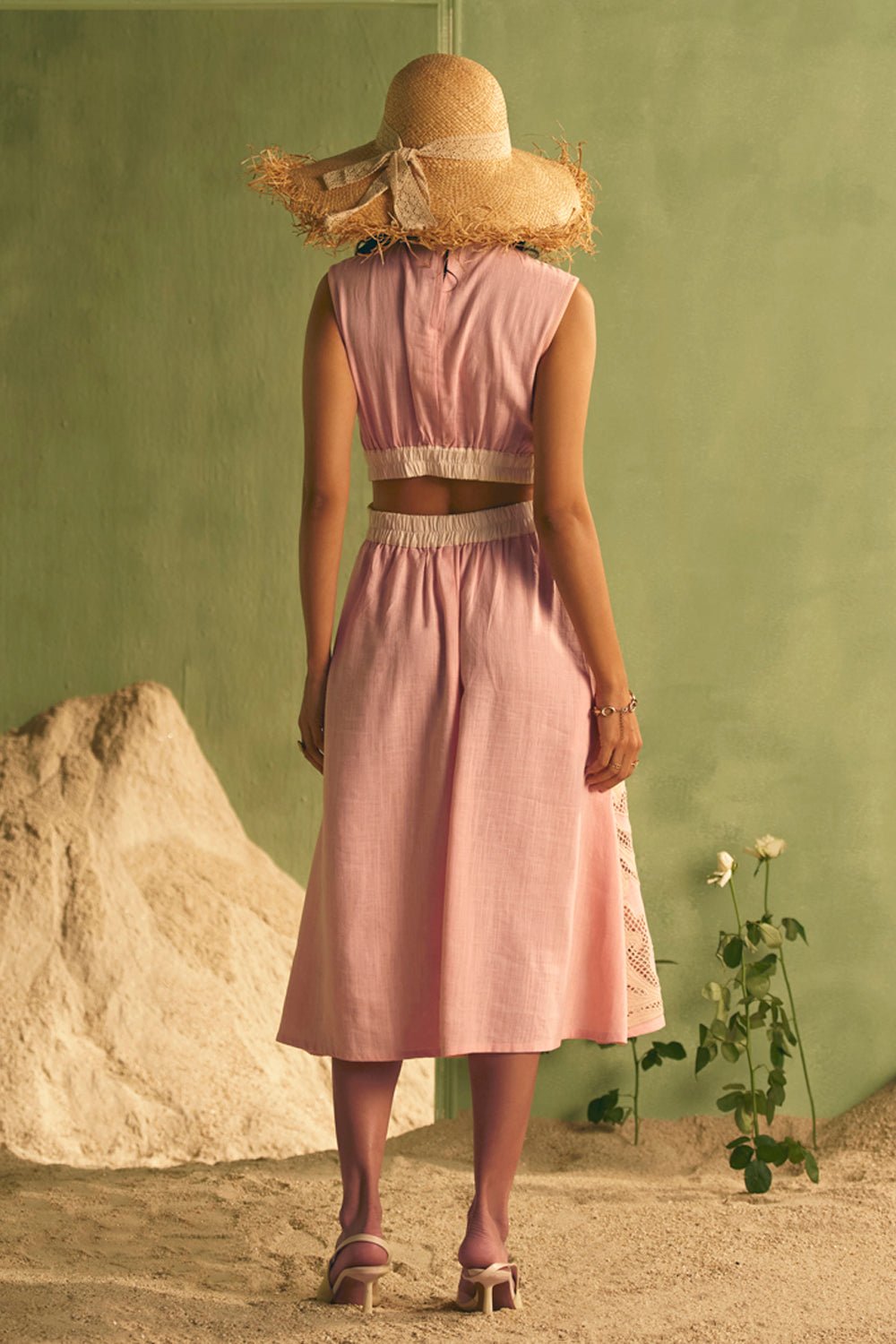 Caprese Cutwork Embroidered Pastel Midi Dress
