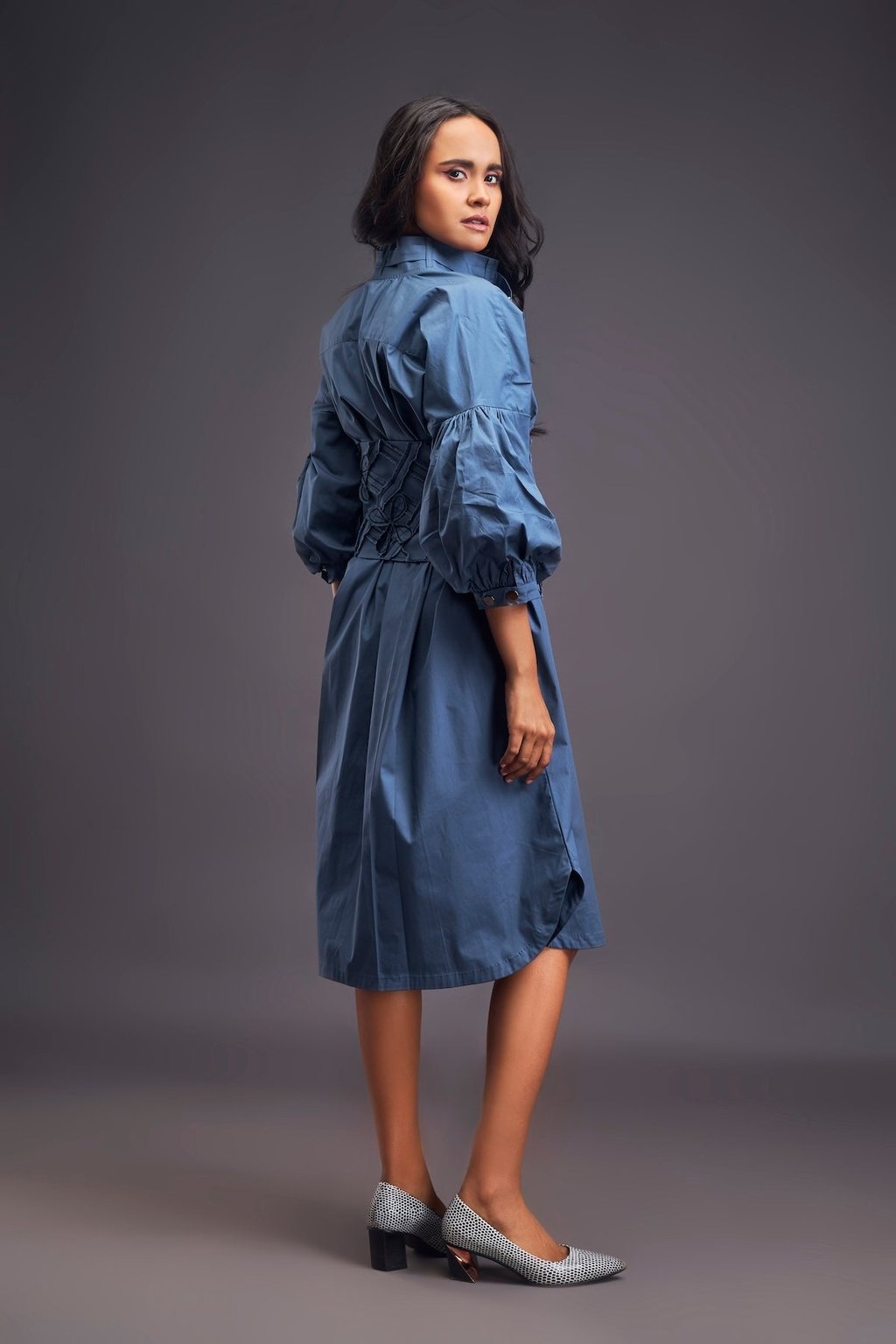 Shirt Dress with Applique Corset Style Tie up Belt
