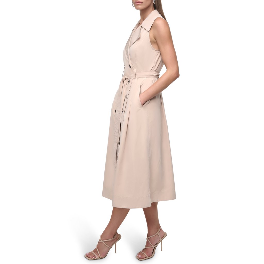 Sleeveless Tech Cotton Belted Midi Dress
