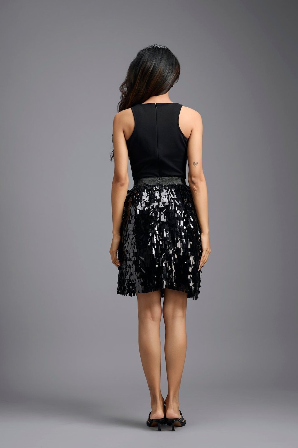 Sequin Mini Skirt with Dangling Tassels