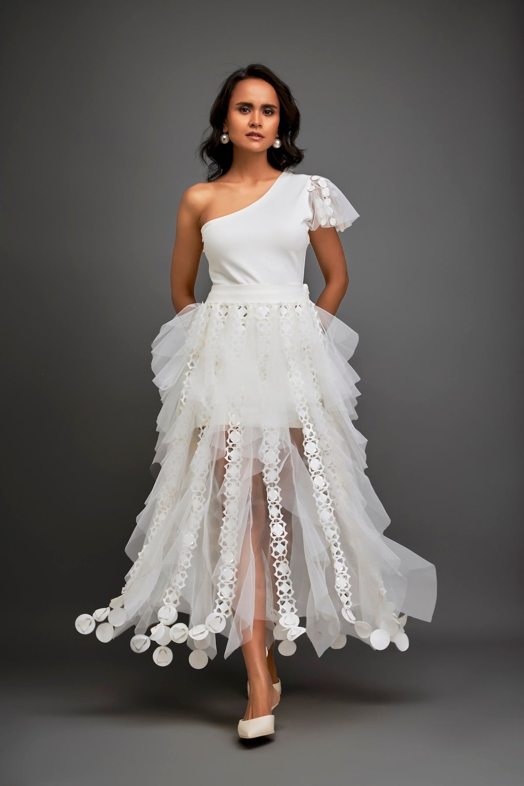 Tiered Tulle Skirt with Geometric Detailing