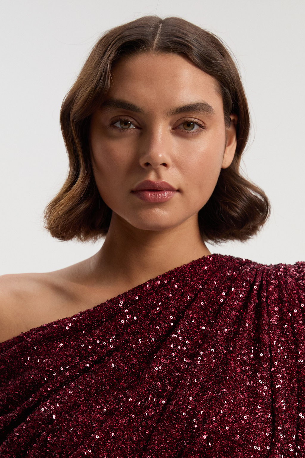 Draped One Shoulder Jersey Stretch Sequin Mini Dress