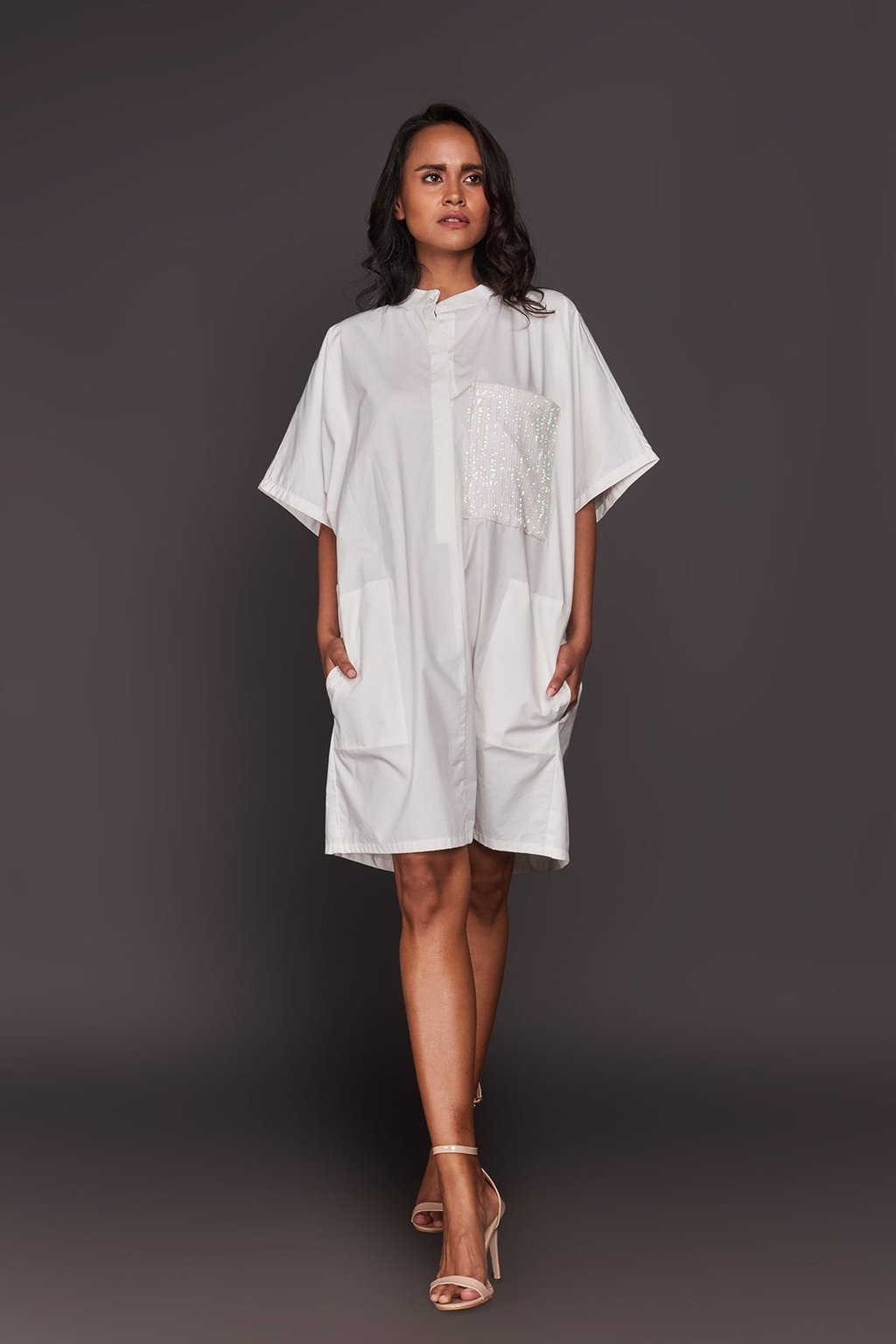 Shirt Dress with Sequin Patch Pocket