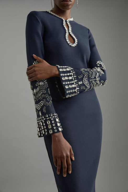 Figure Form Bandage Knit Embellished Wide Sleeve Maxi Dress