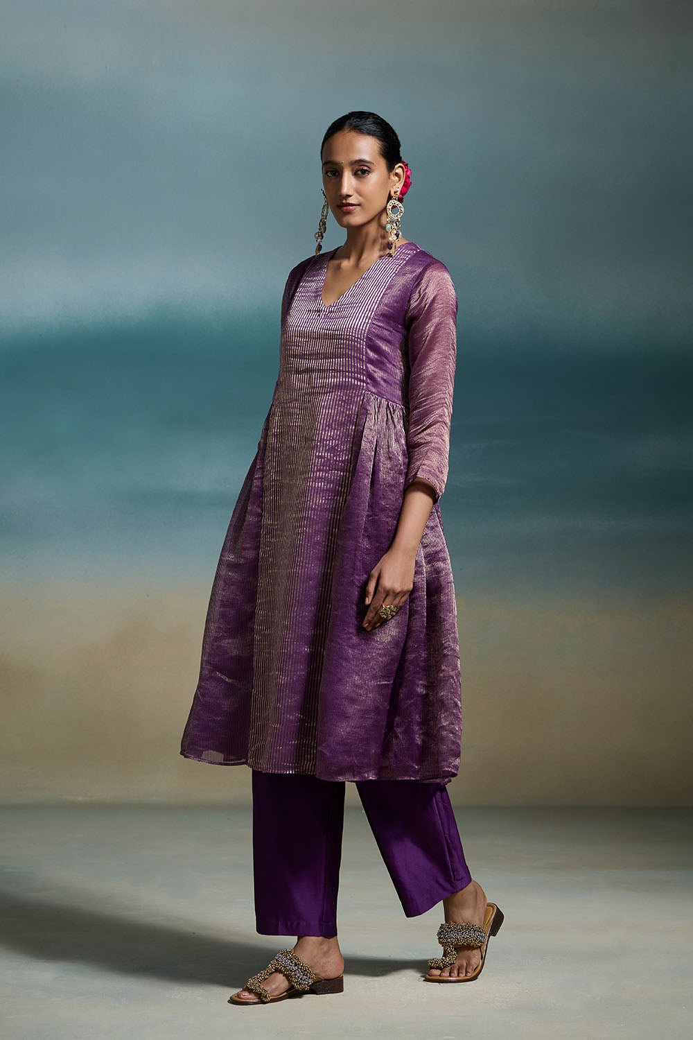 Chahak Chanderi Purple Kurta Sets