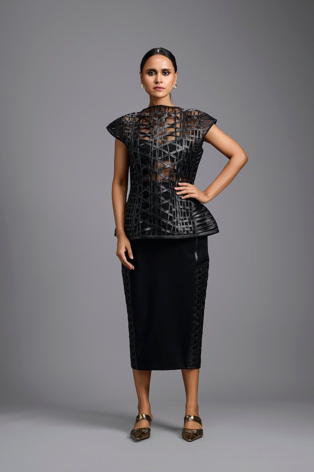 Lattice Panel Midi Skirt