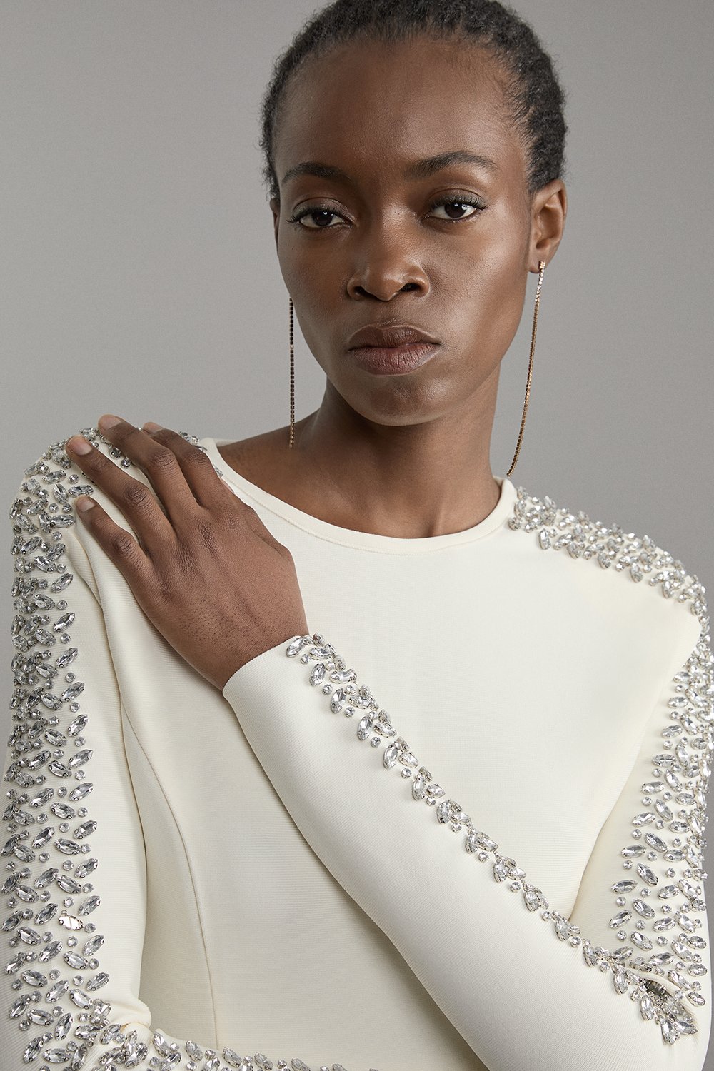 Figure Form Bandage Knit Embellished Top