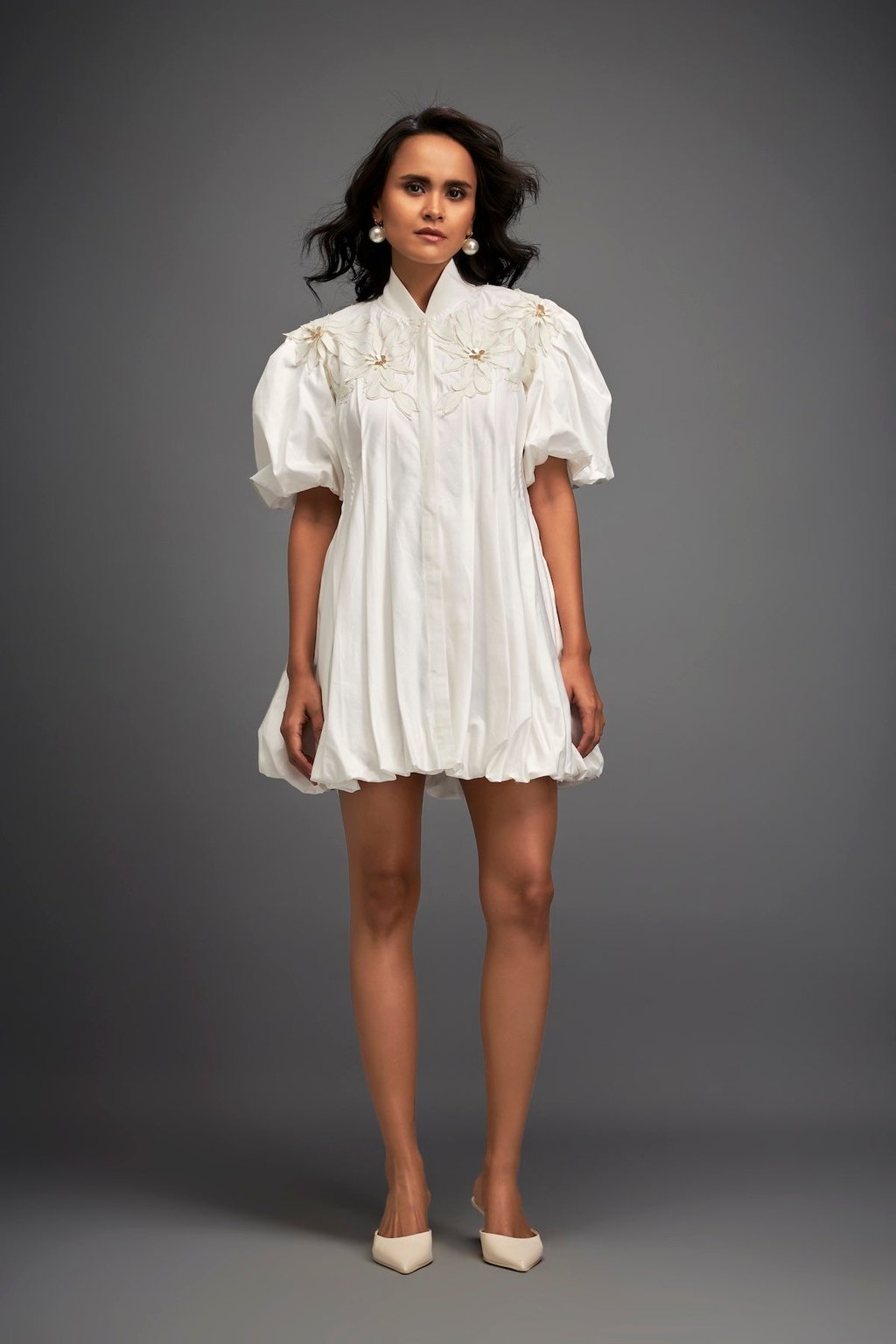 Structured Mini Dress with Puff Sleeves