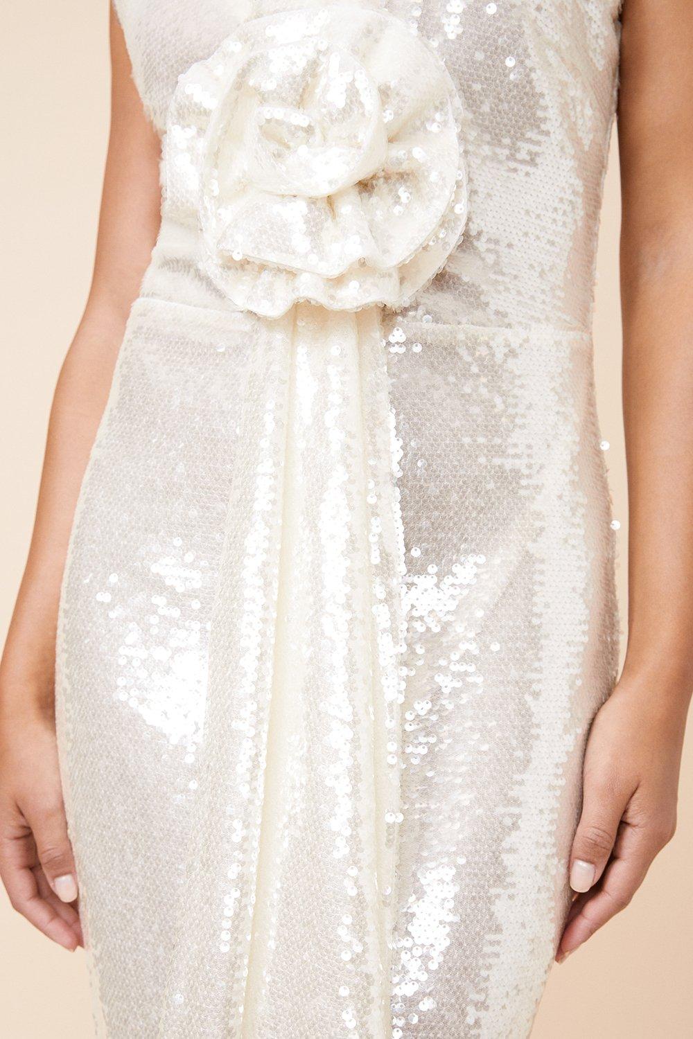 Sequin Rosette Plunge Woven Maxi Dress
